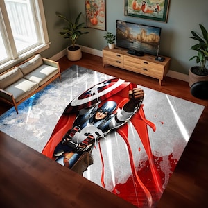 Captain America,Captain America Rug,Captain America Pattern Rug, Boys Room Rugs, Home Decor Rug, Blue Rug, Popular Modern Rug, Themed Rugs