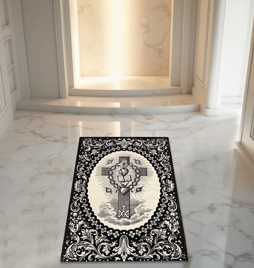 Pulpit Rug Christian Prayer Rug With Cross Design, Catholic Devotional Prayer Rug ...