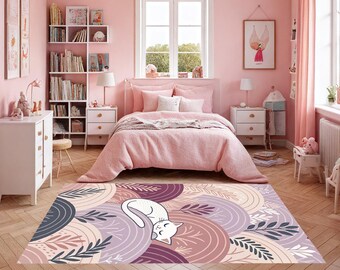 Regenbooggewelfd kinderkamertapijt, schattige kattendetailmat, kinderkamertapijt, speelkleed met kleurrijke bloemen, boho chic design vloerkleed, cadeautapijt