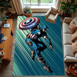 Captain America,Captain America Rug,Captain America Pattern Rug,Blue Rug, Boys Room Rugs, Home Decor Rug, Popular Modern Rug, Themed Rugs