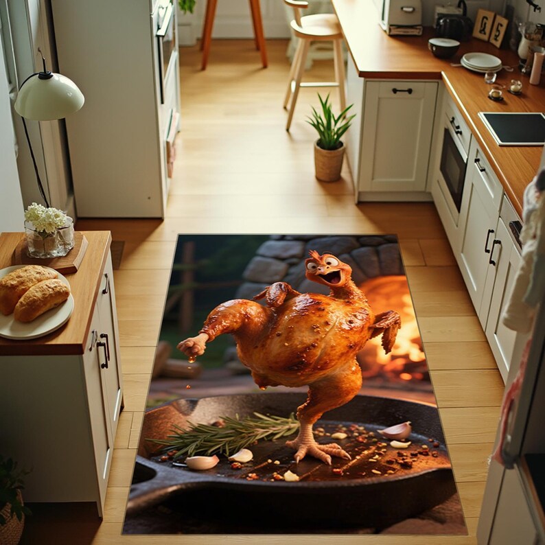 Chicken Kitchen Rug Chicken Kitchen Rug, Funny Chicken Floor Mat, Chicken on the Stove ...