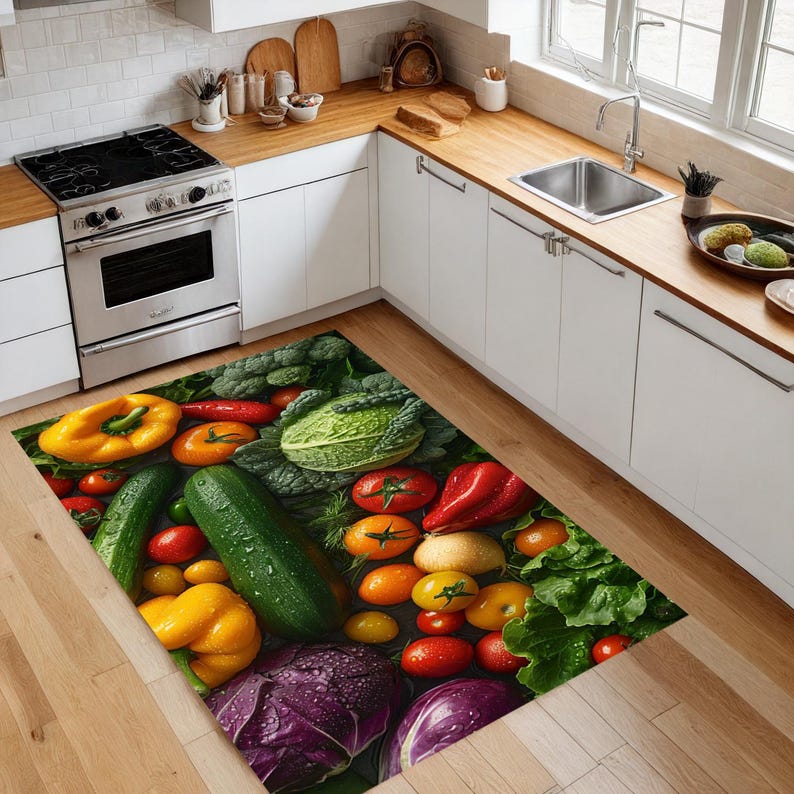 Colorful Kitchen Floor Mat With Vegetable Print, Anti-fatigue Rug for ...