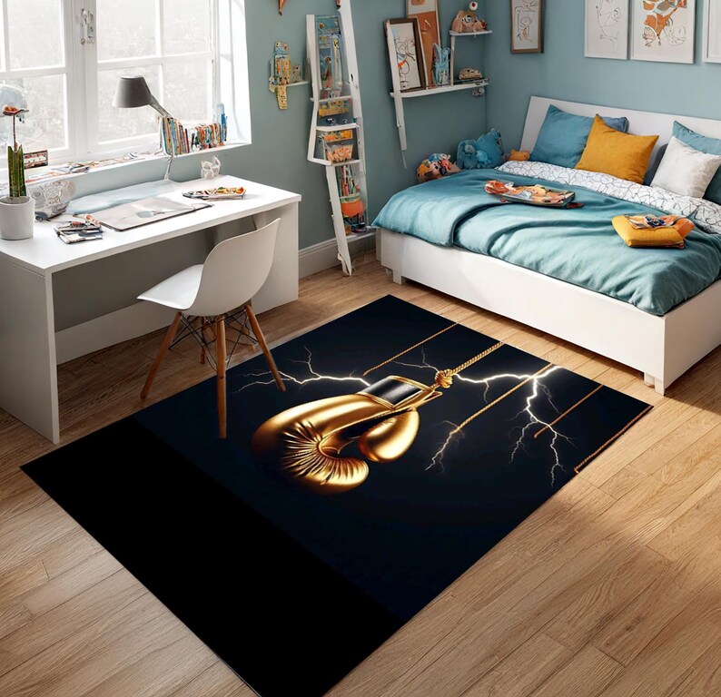 Boxing Glove Rug, Knockout Rug, Black Gold Boxing Rug, Boxing Rug ...