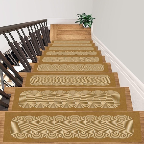 Geometric Shaped Stair Rug, Design Rug, Yellow Mat, Stair Runner, Modern Stair Rug, Stair Treads, Non-Slip, Home Decoration, Gift Stair Rug