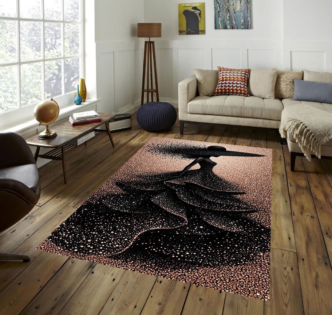 Fashion Rug Elegant Woman Silhouette Rug,modern Rug Decorated With Gold Glitter,an ...