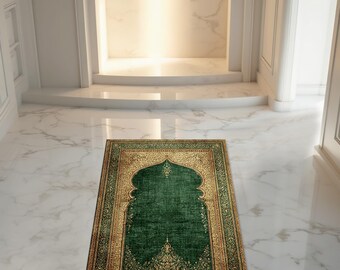 Groen en goud islamitisch gebedskleed.Elegant Mihrab-ontwerp.Zachte textuur.Antislipbasis.deal for Daily Salah.Meaningful Ramadan and EidGift