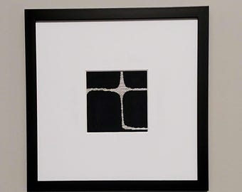 Black and white abstract fabric Wall hanging Wall decor Wall art Textile art Gallery wall Framed fabric Minimalist  art Housewarming gift