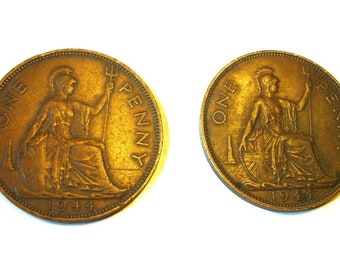 2 Old Coin Pennies George VI Collectibles Collectors of Coins Two 1944 ONE PENNY Gifts for Him Fathers Day Dad or Her Mothers Day Mom