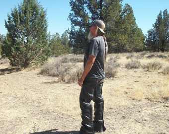 Black Leather Chaps Vintage Harley Davidson Biker Motorcycle Riding Chaps for Men Tall Slender