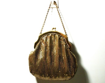 Whiting & Davis Gold Mesh Evening Bag Handbag Purse Extra Special Fashionable Accessory Gift Idea for Her Mothers Day Mom Grandmother Mama