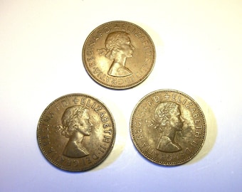 3 Coins 1964 Elizabeth ll Dei Gratia Regina ONE PENNY Collectibles in Coins Gift Idea for Collectors Unique Gifts for Him Dad or Her Mom