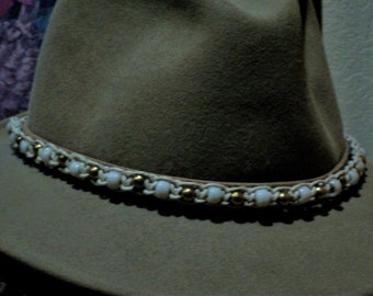Handmade Macrame Knotted Brass and Glass Beaded Versatile Hatband Necktie Choker Necklace Etc. Gifts for Her Mothers Day Mom Gift Him Dad