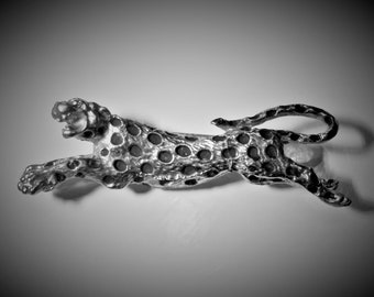 Silver Leopard Brooch Pin Black Spots Rhinestone Eye Unique Jewelry Figurine Gift Wildlife Gifts for Him Fathers Day Dad Her Mothers Day Mom