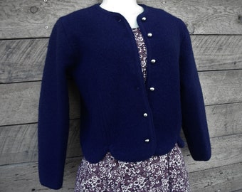 Crystal Sportswear LTD. 100% Wool Boiled Jacket Dark Blue Cardigan Sweater Unique Gifts for Her Mom Gift idea for Mothers Day Grandmother