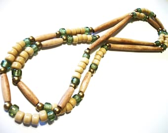 Bone Hairpipe Brass and Glass Pony Bead Long Necklace 108 Beads Beaded on Hemp Extra Special Jewelry Gifts for Her Mothers Day Mom Grandma