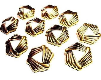 Art Deco Style 10 Buttons Gold Fancy Plastic Large 1.5 In. Set of Ten Whitish Enamel Triangular Look Center Unique Gifts for Her Coat Button