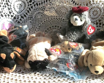 7 Puppy Dogs Ty Beanie Babies Yellow Star Originals and McDonalds Teenie Beanie's Sweet Toy Animals Collectibles Gifts for Her Mothers Day