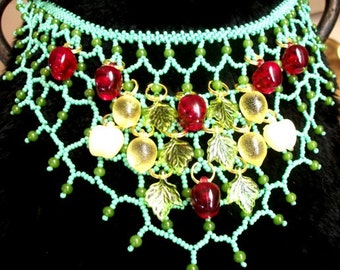Festive Fruit Turquoise Green Net Jade Beaded Bib Collar Choker Necklace Gemstone Jewelry for Women Unique Gifts for Her Mothers Day Mom