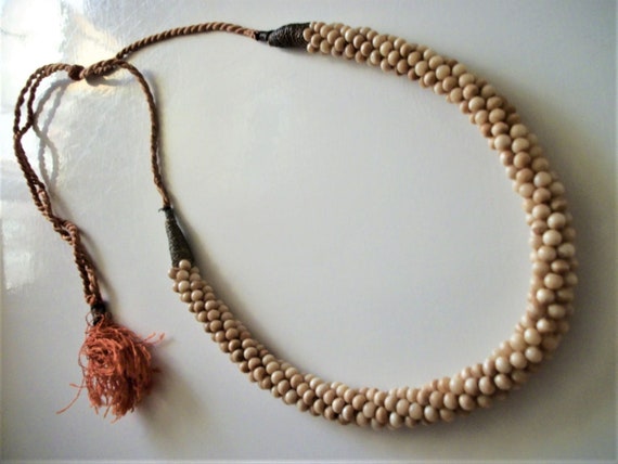 Rustic Beaded Rope Necklace Handmade Natural Feel… - image 3