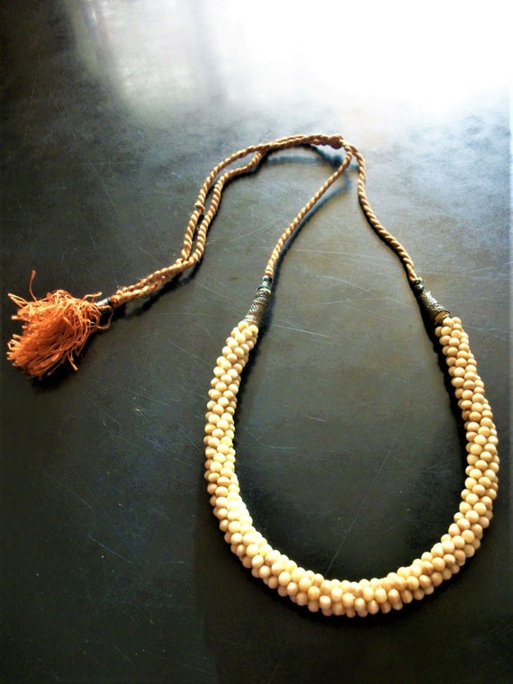 Rustic Beaded Rope Necklace Handmade Natural Feel… - image 2