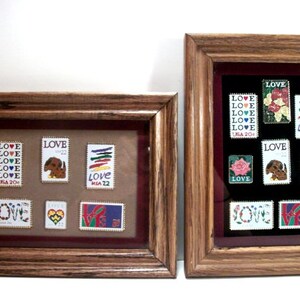 Love Stamps Tack Lapel Pins 14 In Two Wood Framed Matted Glass Frames Unique Gifts for The Home Her Mothers Day Mom Grandma With Love or Him image 4