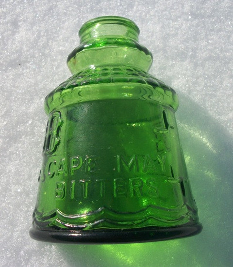 Green Glass Bitters Bottle Cape May Wheaton N.J. Vintage Etsy