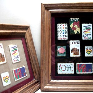 Love Stamps Tack Lapel Pins 14 In Two Wood Framed Matted Glass Frames Unique Gifts for The Home Her Mothers Day Mom Grandma With Love or Him image 7