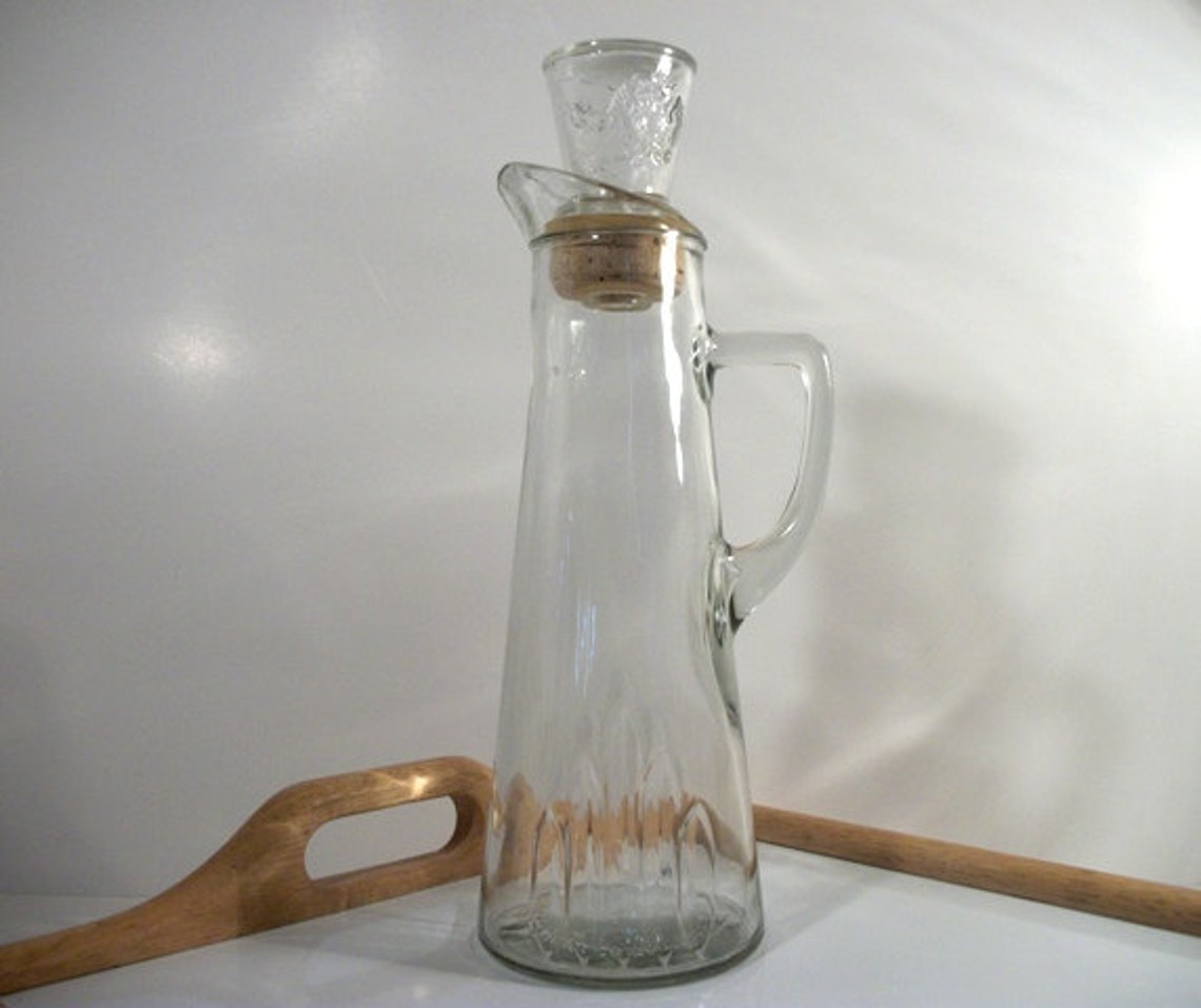 Vtg. Glass Liquor Decanter Spout Pitcher w/ Stopper & Handle Etsy