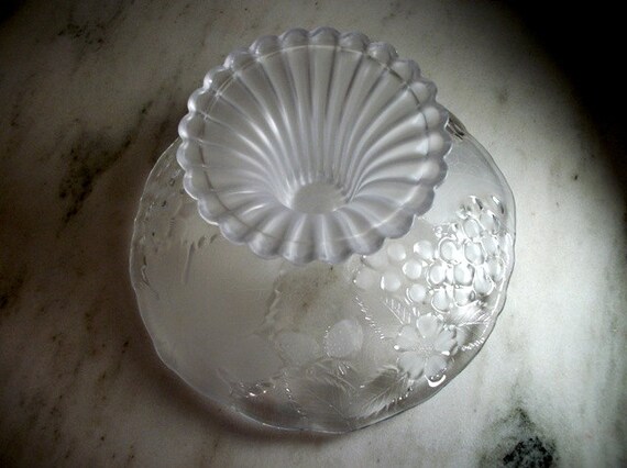 Vtg Raised frosted crystal glass cake stand pedestal footed small dessert plate for special gift ideas of sweets