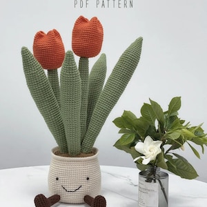 Haakpatroon tulpenpot, haakpatroon bloempot, gehaakt huisdecor, digitaal pdf-patroon