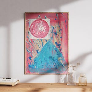Hand Painted Canvas Acrylic Abstract Painting, Framed Canvas Print, Geometric Canvas Art, Triangle, Circle, Square Abstract Wall Art
