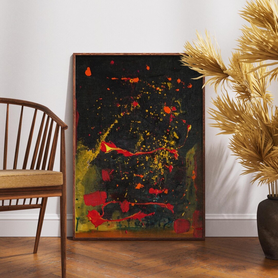 12インチ×18インチのオリジナル抽象画、現代的な壁装飾、明るい黒と赤