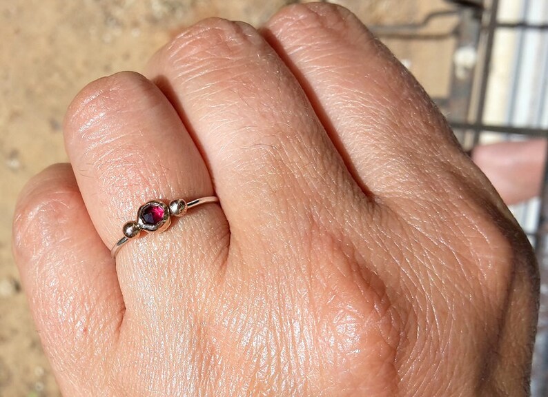Garnet Gold Ring-Red Ring. Rose Cut Ring Stacking Garnet Ring SOLID 14k and 9k Rose Gold Ring-Gold and Silver Ring Red Wine Garnet Ring