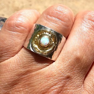 Wide 24k Gold and Silver Opal Ring-Mixed Metals Ring-Rustic Ring-Statement Ring-Large Ring-Bohemian Ring-Handmade-Opal Ring-Made To Order image 8