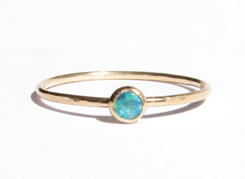 Thin Gold Ring- Opal Engagement Ring Stacking Ring Opal 14k Solid Gold Ring Blue Ring- Made To Order. Opal Ring- Opal gold