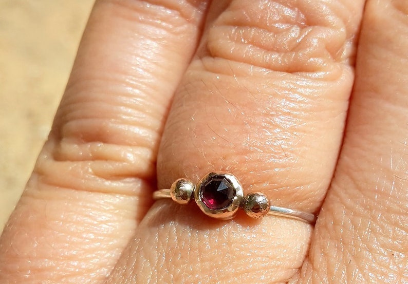 Garnet Gold Ring-Red Ring. Rose Cut Ring Stacking Garnet Ring SOLID 14k and 9k Rose Gold Ring-Gold and Silver Ring Red Wine Garnet Ring