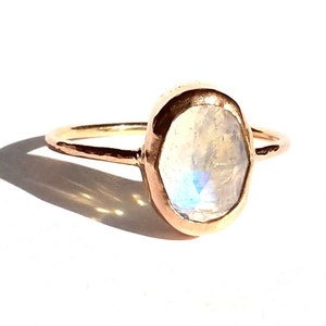 Moonstone 14k Solid Rose/Yellow Gold Ring - Rose Cut Ring - Stackable Ring - Moonstone Gold Ring - Moonstone Engagement Ring -Thin Gold Ring