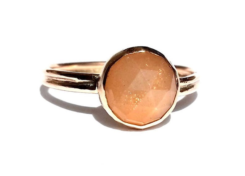 Peach Moonstone Ring Moonstone Rose Gold Ring Moonstone Etsy