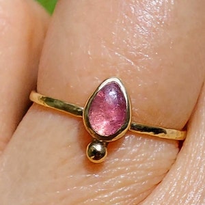 14k Solid Rose/Yellow Gold Teardrop Pink Tourmaline Ring- Stackable Ring-Tourmaline Engagement Ring-Pinky Ring-Pink Gold Ring-Bohemian Ring.
