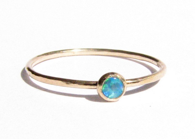 Thin Gold Ring- Opal Engagement Ring Stacking Ring Opal 14k Solid Gold Ring Blue Ring- Made To Order. Opal Ring- Opal gold