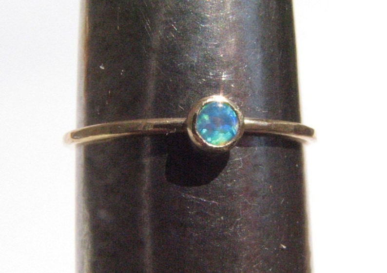 Thin Gold Ring- Opal Engagement Ring Stacking Ring Opal 14k Solid Gold Ring Blue Ring- Made To Order. Opal Ring- Opal gold