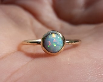 White Opal 14k Solid Gold Ring -Stacking Ring -Thin Gold Ring -Opal Engagement Ring -Opal Ring - Opal Gold- Opal Yellow Gold- Made To Order.