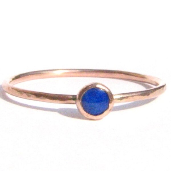 Lapis Solid Rose Gold Thin Stacking Ring -Engagement Ring - Skinny Gold Ring - Handmade Gold Ring-Solitaire Ring-Blue Ring - Lapis Rose Gold