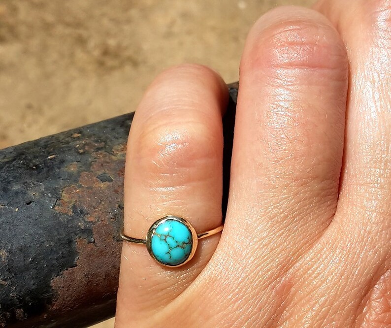 Thin Gold Ring Turquoise Engagement Ring Gold Turquoise Ring 14k Solid Yellow Gold Ring A Size 6.5. Turquoise Gold Ring