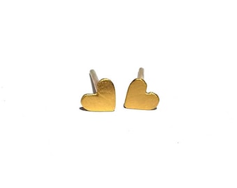 Tiny Solid 24k Yellow Gold Hearts Studs - Pure Gold Heart Post Earrings- 4 mm - Tiny Gold Hearts Studs- Hearts Post Earrings- MADE TO ORDER!