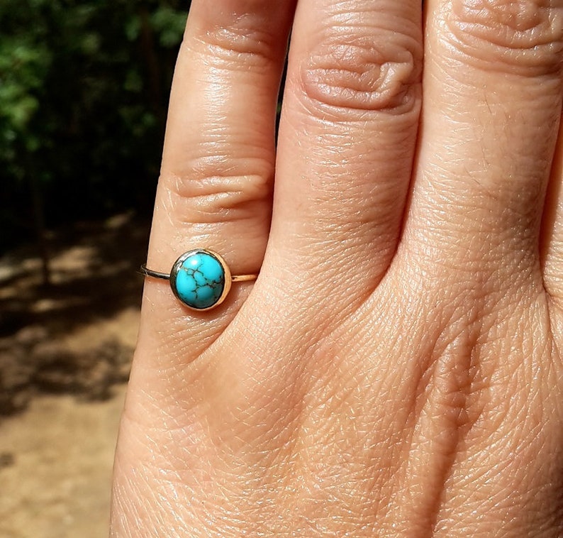 Thin Gold Ring Turquoise Engagement Ring Gold Turquoise Ring 14k Solid Yellow Gold Ring A Size 6.5. Turquoise Gold Ring