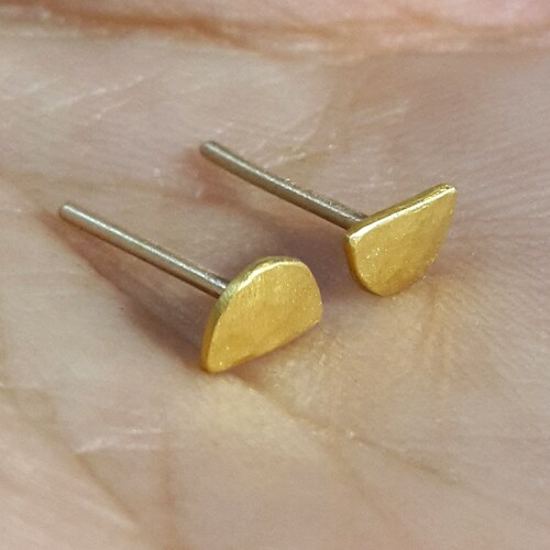 Half circle studs - 5 mm across shops -Solid 24k Gold Hammered Post Earrings-Yellow Gold Studs-Pure Gold- Matte- Made To Order (within a few days)
