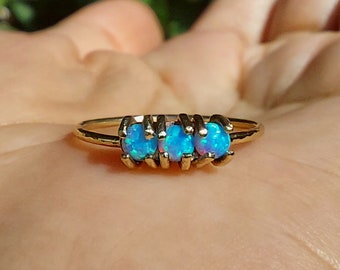 Blue Opal 14k Solid Gold Ring - Opal Engagement Ring- Multi Stones Ring- Opal Stackable Ring-Thin Gold Ring-Gold Opal Ring- Opal 14k Jewelry