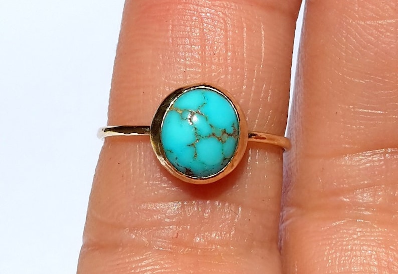 Thin Gold Ring Turquoise Engagement Ring Gold Turquoise Ring 14k Solid Yellow Gold Ring A Size 6.5. Turquoise Gold Ring
