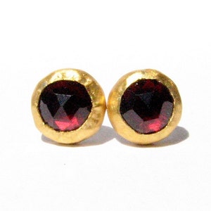 Rose Cut Garnet earrings - 24k Solid Gold and silver studs, Post Earrings - Studs - Stone Earrings - MADE TO ORDER.